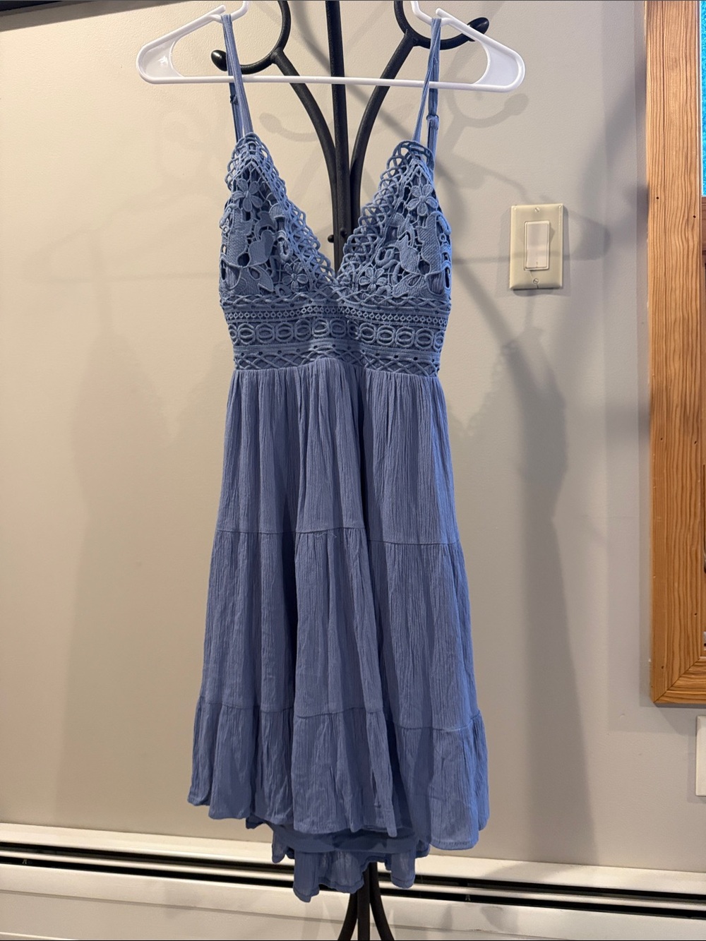Windsor Dusty Blue Crochet Bodice Mini Dress